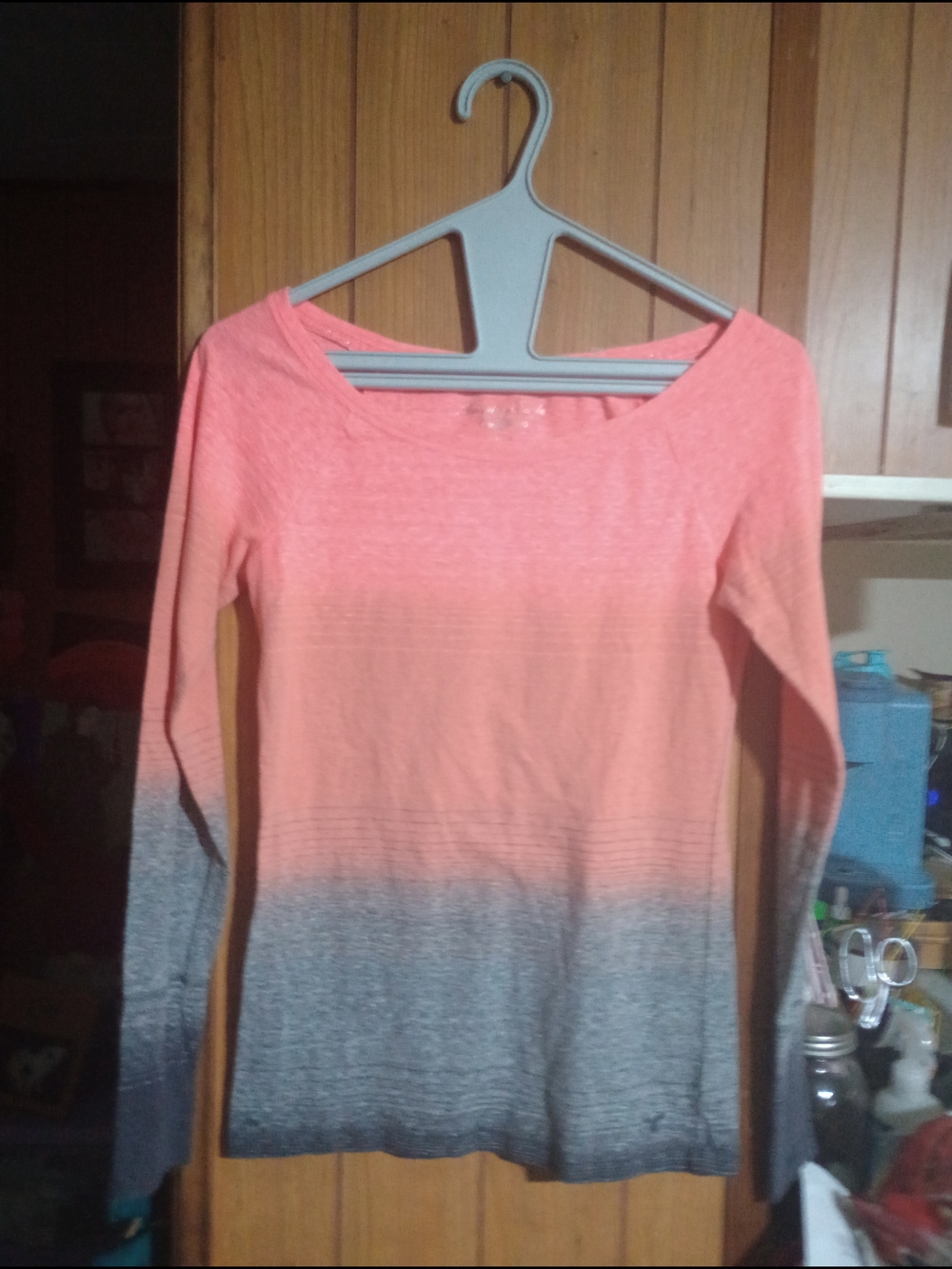 American Eagle Outfitters Coral to Gray Ombre Long-Sleeve Tee